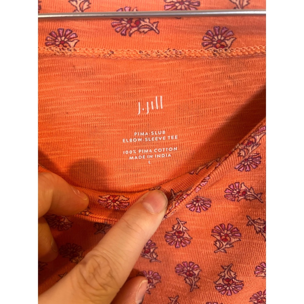 J. Jill Womens Tee Pima Slub Elbow-Sleeve Floral Orange L - Picture 2 of 5